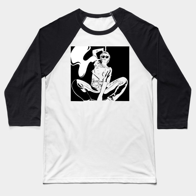 Graphic - Woman 2 - Black Background Baseball T-Shirt by SleepyInPsych